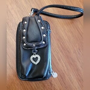 Black Leather Wristlet with Heart Charm